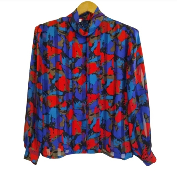 Vtg Mock Neck Blouse - Picture 3 of 8